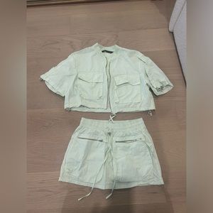 Zara sage green mini skirt plus zip up